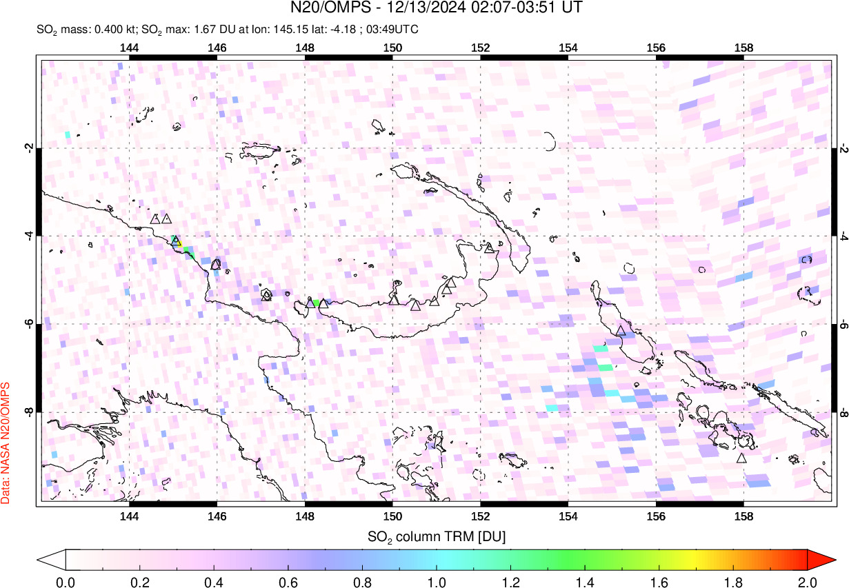 A sulfur dioxide image over Papua, New Guinea on Dec 13, 2024.