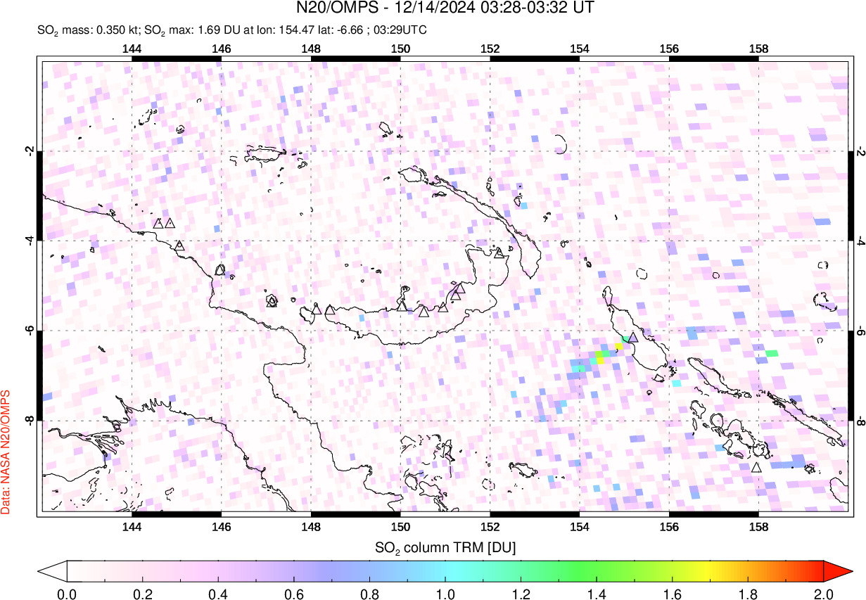 A sulfur dioxide image over Papua, New Guinea on Dec 14, 2024.