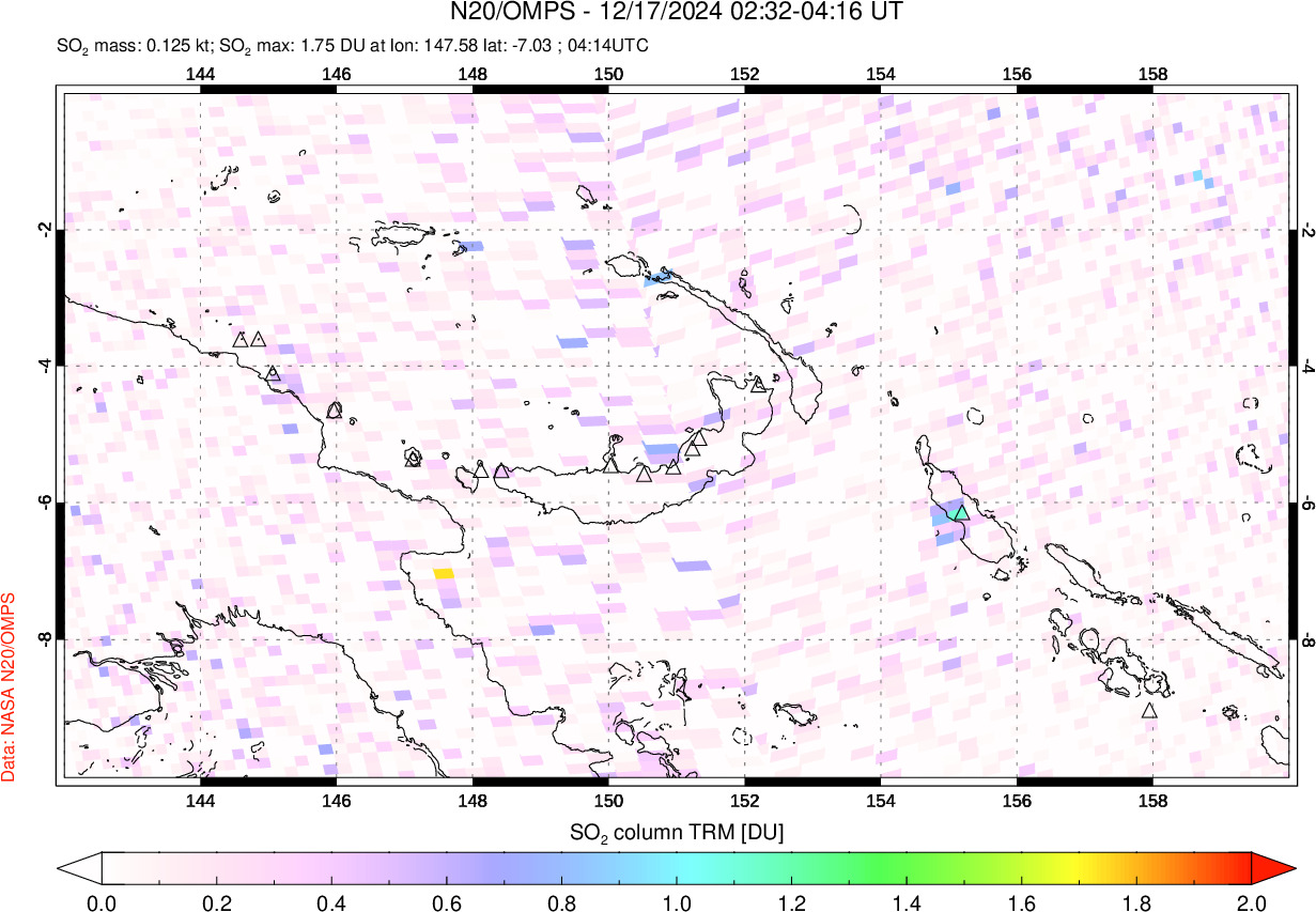 A sulfur dioxide image over Papua, New Guinea on Dec 17, 2024.