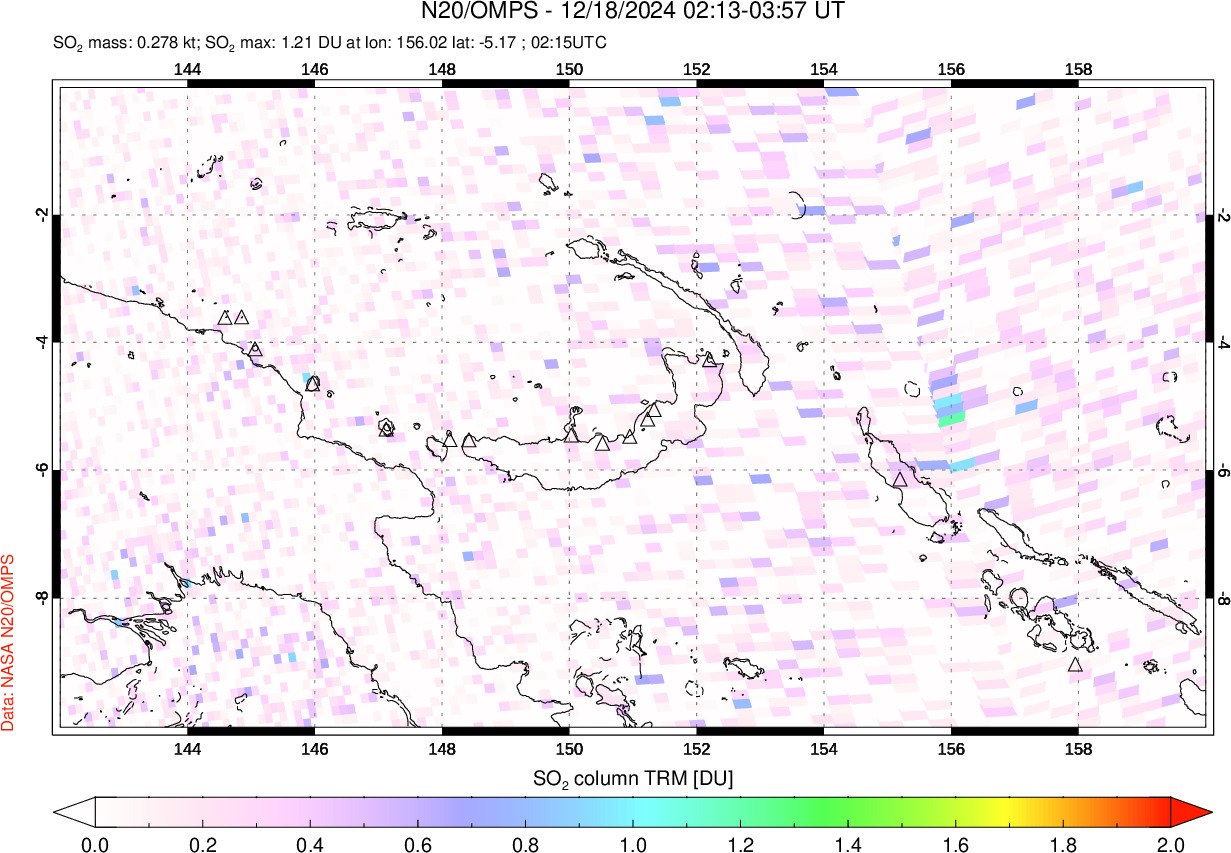 A sulfur dioxide image over Papua, New Guinea on Dec 18, 2024.