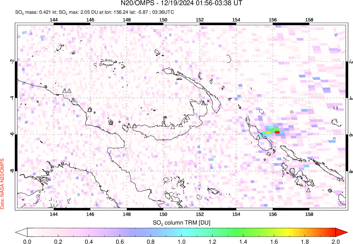 A sulfur dioxide image over Papua, New Guinea on Dec 19, 2024.