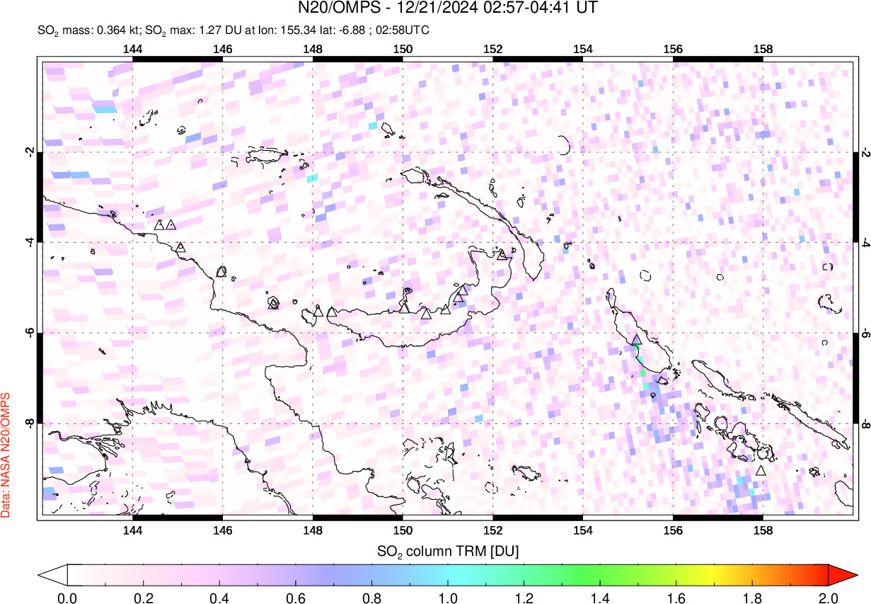 A sulfur dioxide image over Papua, New Guinea on Dec 21, 2024.