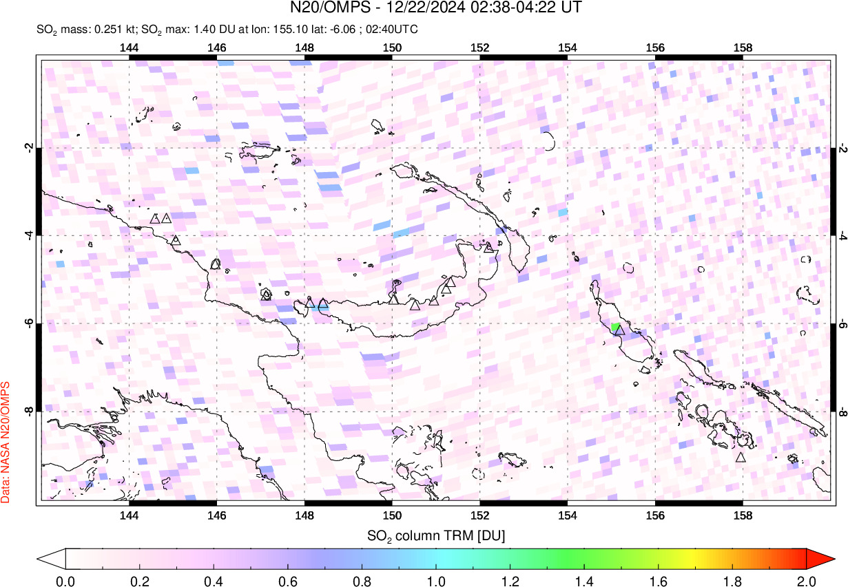 A sulfur dioxide image over Papua, New Guinea on Dec 22, 2024.