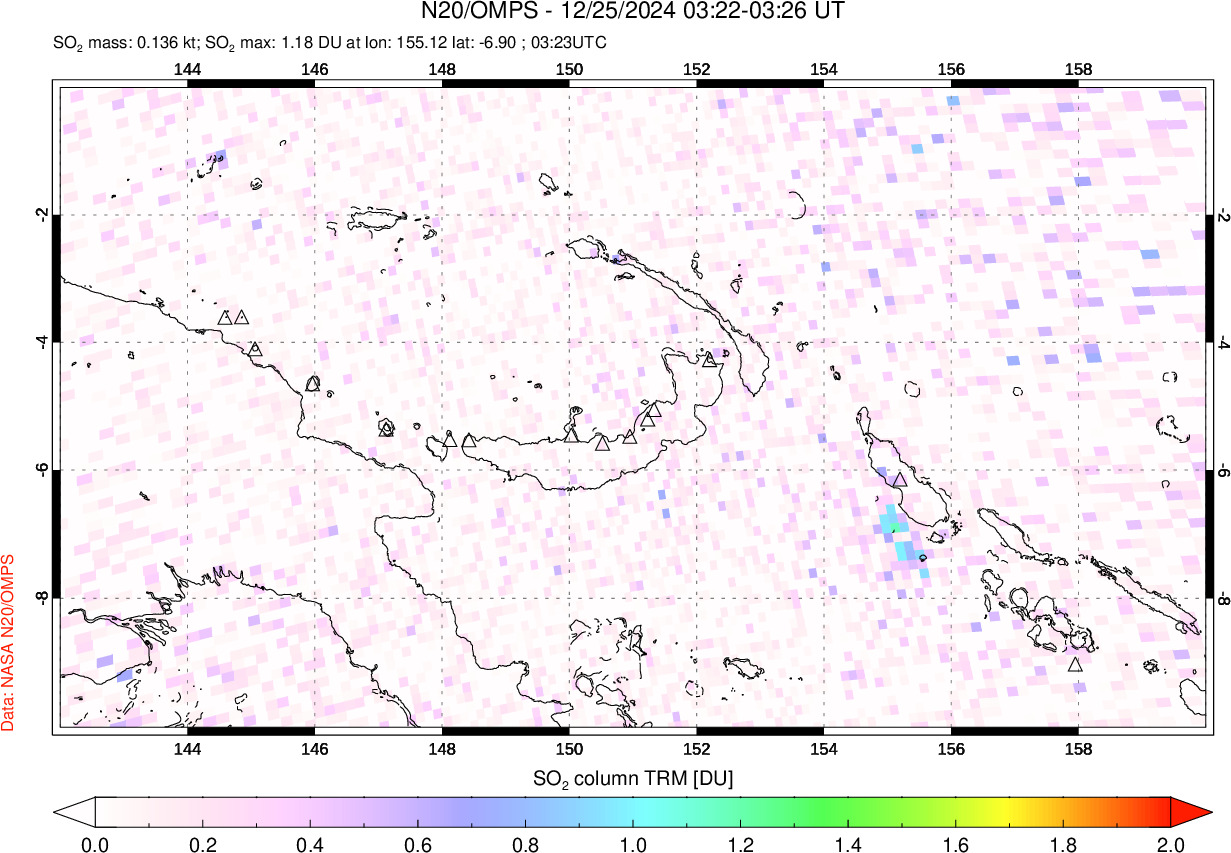 A sulfur dioxide image over Papua, New Guinea on Dec 25, 2024.