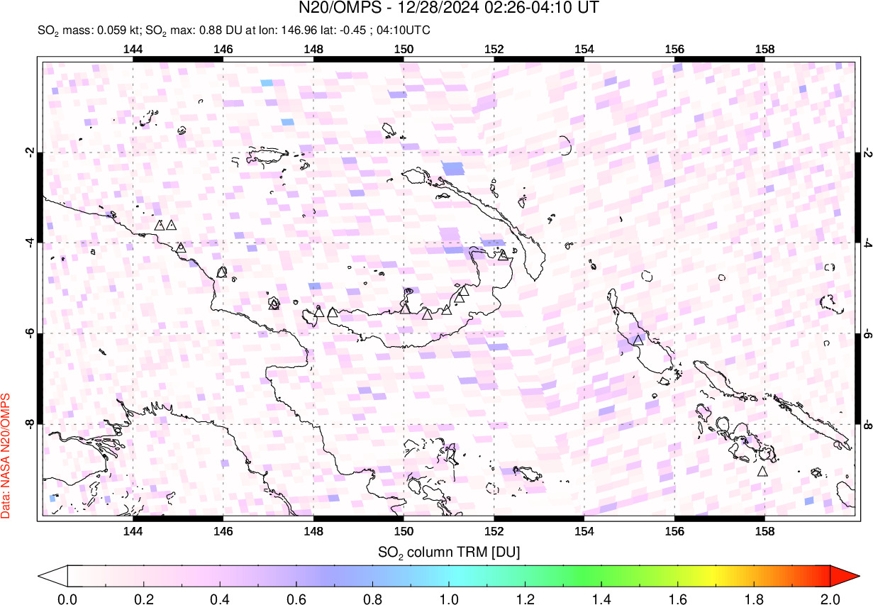 A sulfur dioxide image over Papua, New Guinea on Dec 28, 2024.