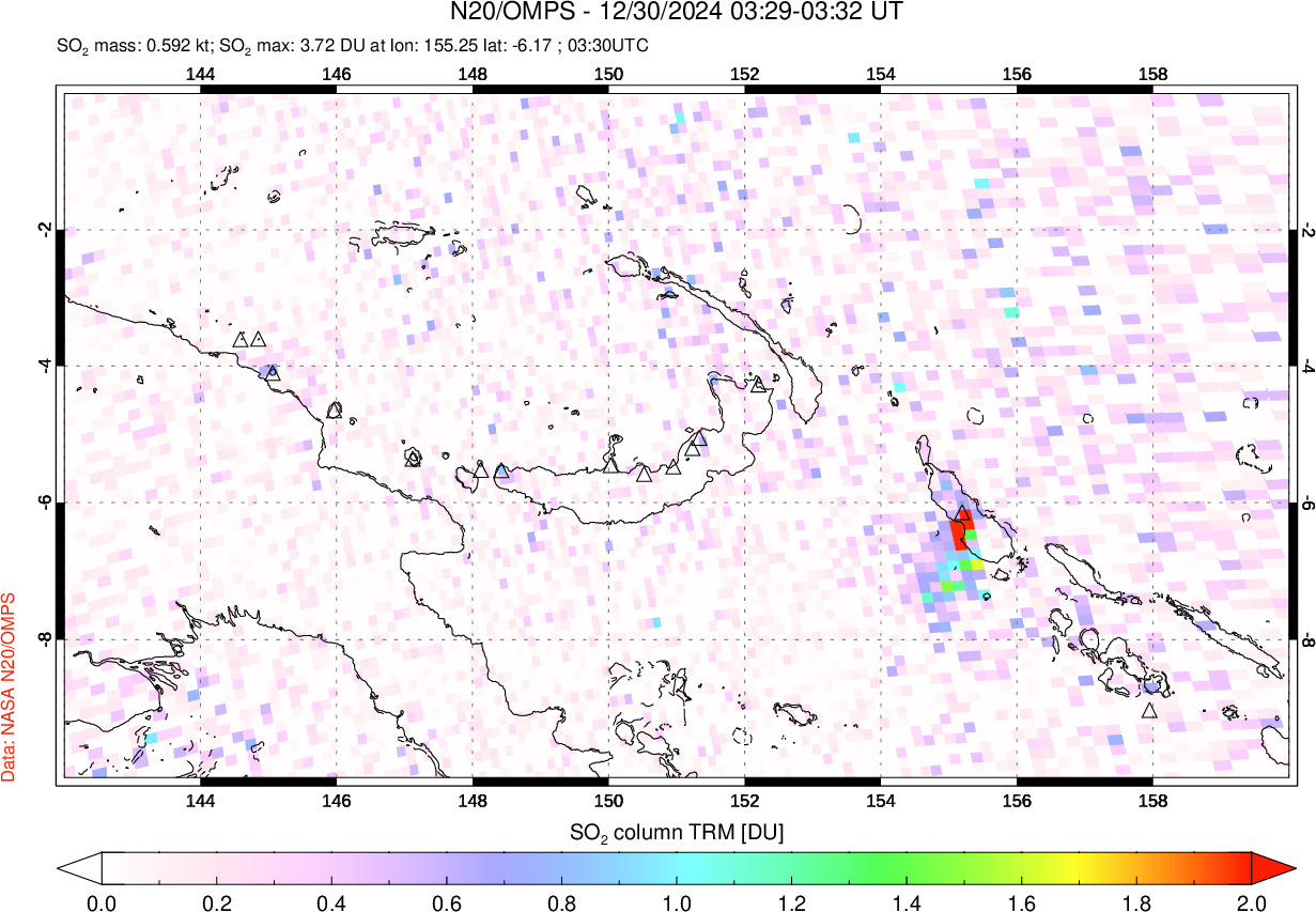 A sulfur dioxide image over Papua, New Guinea on Dec 30, 2024.