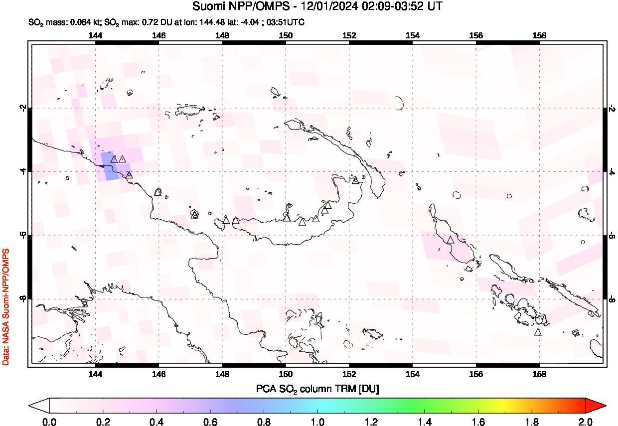 A sulfur dioxide image over Papua, New Guinea on Dec 01, 2024.