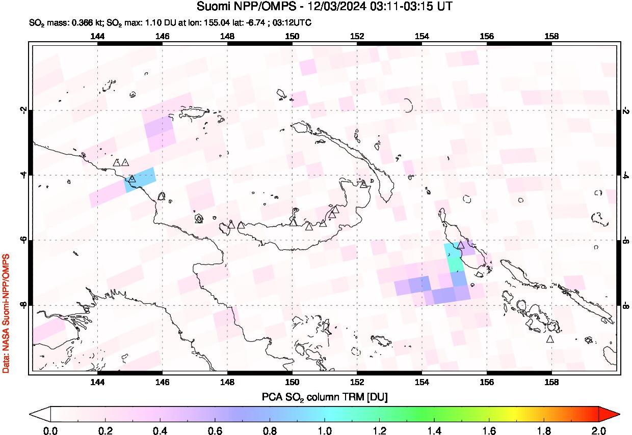 A sulfur dioxide image over Papua, New Guinea on Dec 03, 2024.