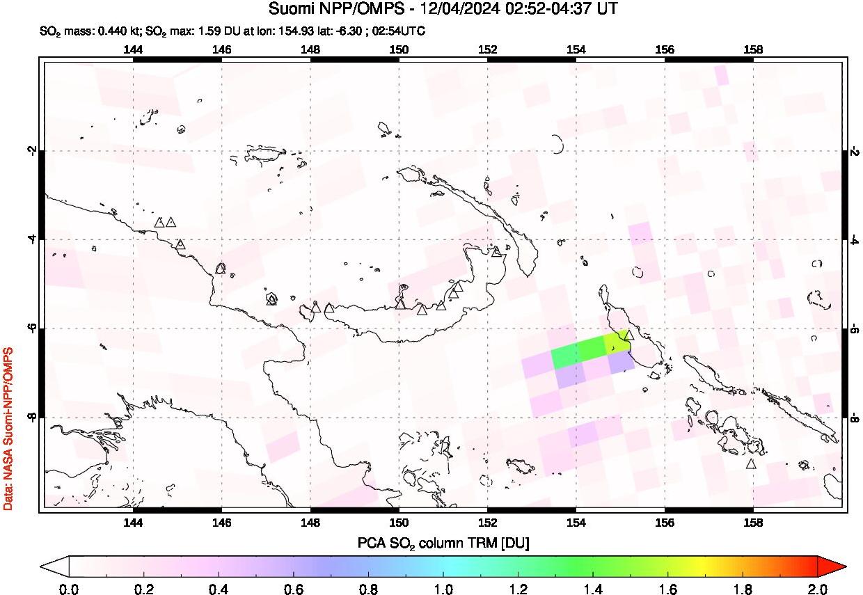 A sulfur dioxide image over Papua, New Guinea on Dec 04, 2024.