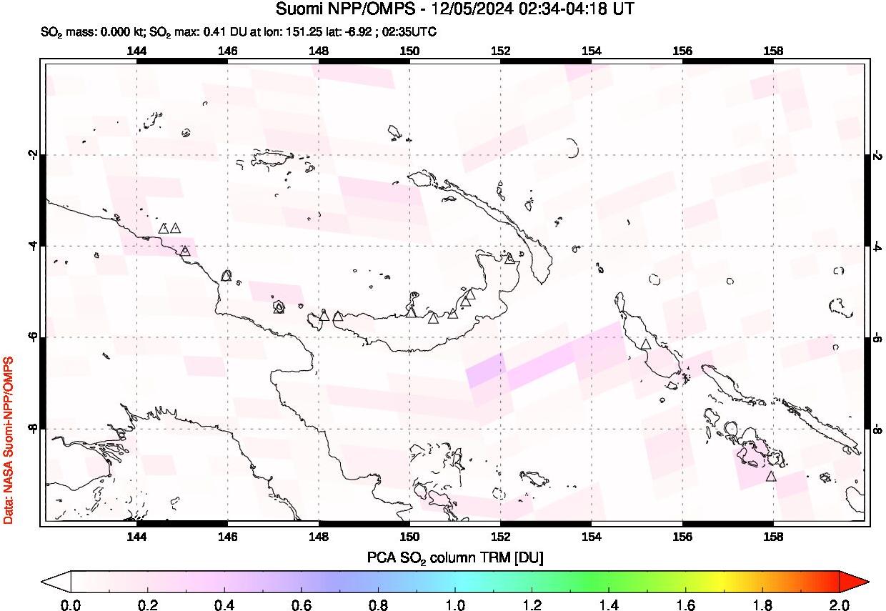 A sulfur dioxide image over Papua, New Guinea on Dec 05, 2024.