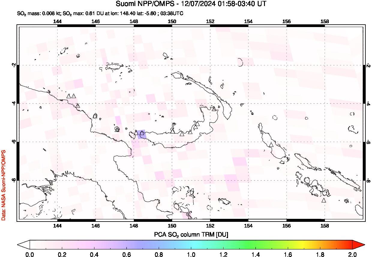 A sulfur dioxide image over Papua, New Guinea on Dec 07, 2024.