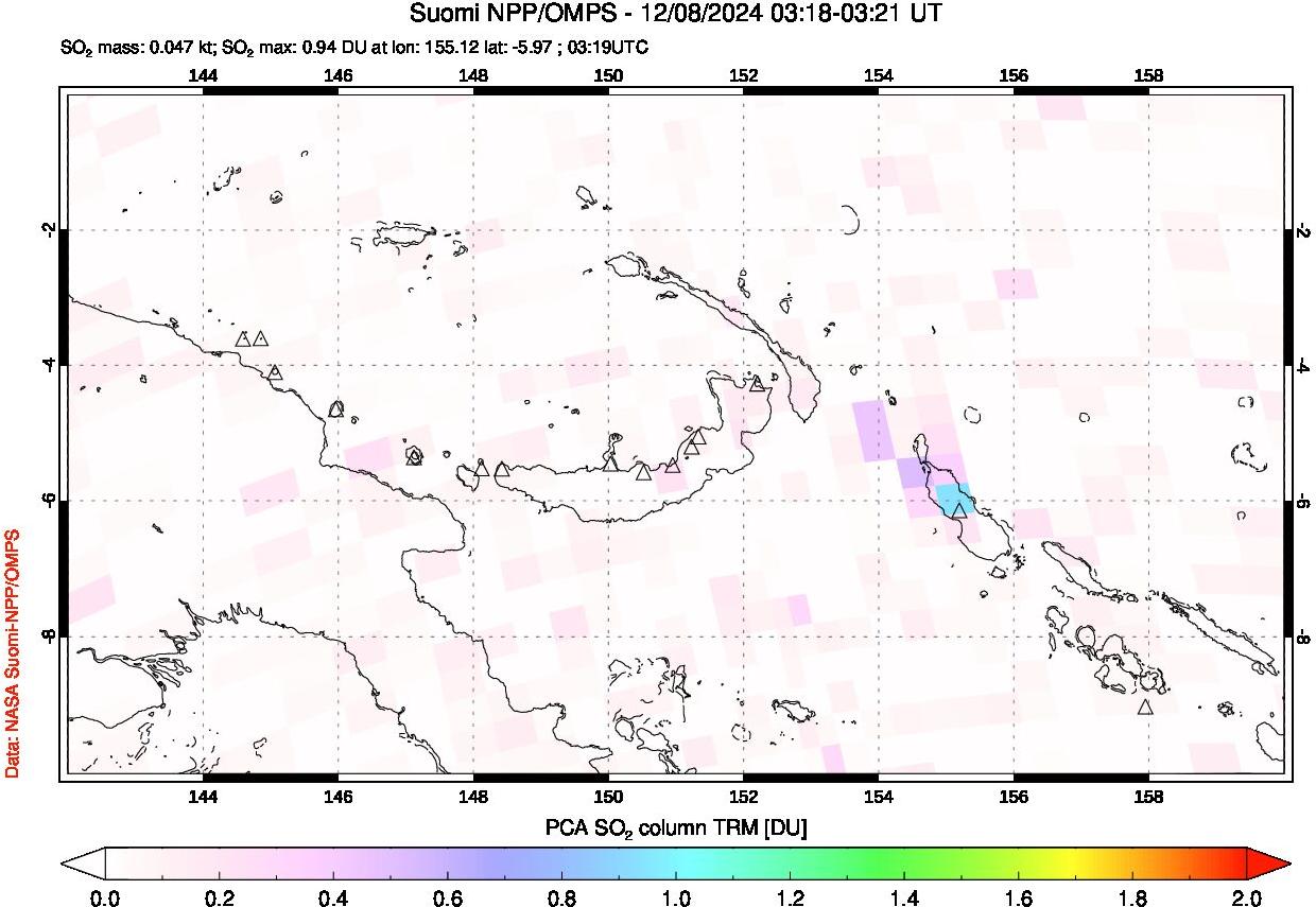 A sulfur dioxide image over Papua, New Guinea on Dec 08, 2024.