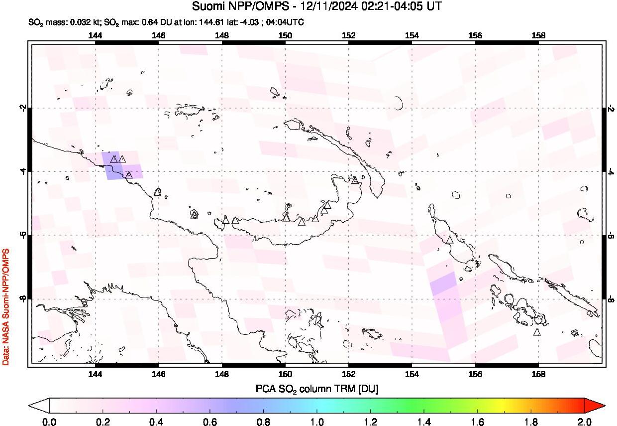 A sulfur dioxide image over Papua, New Guinea on Dec 11, 2024.