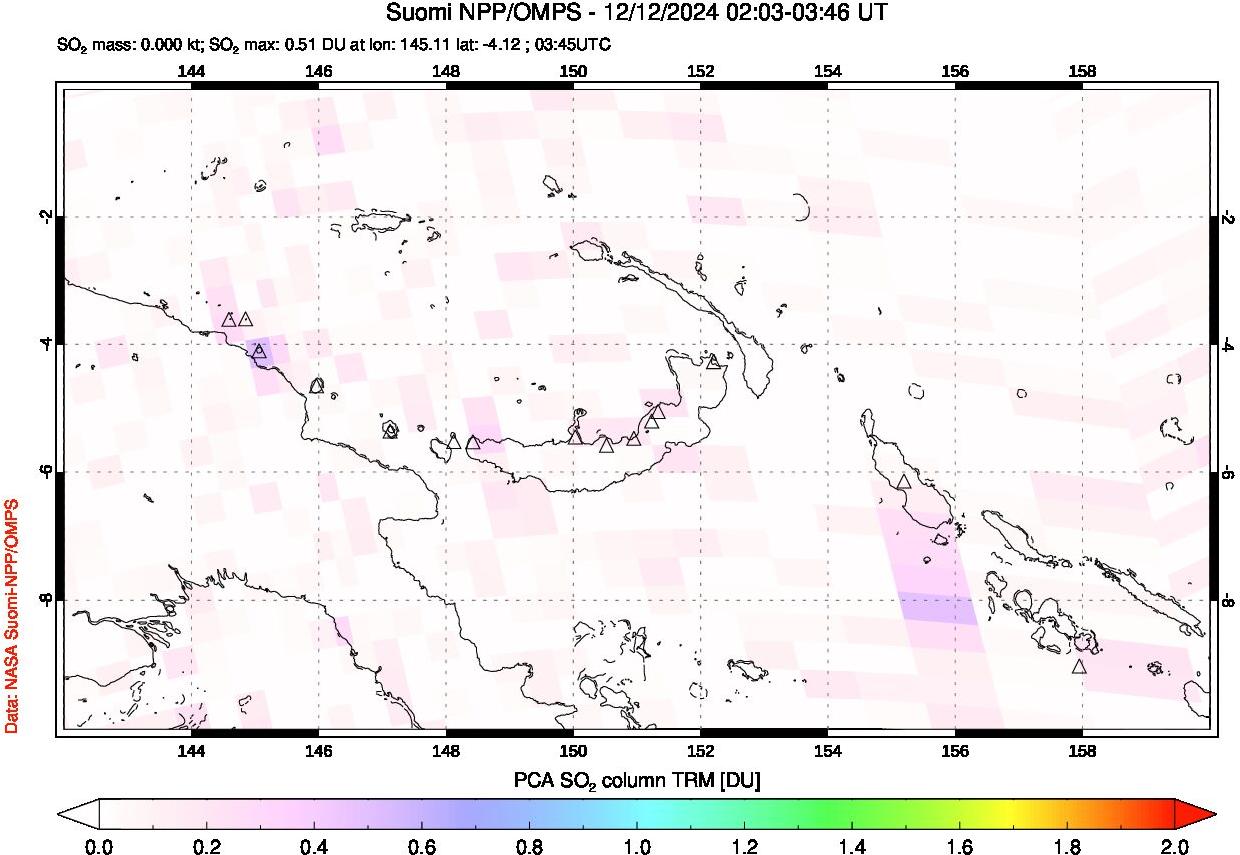 A sulfur dioxide image over Papua, New Guinea on Dec 12, 2024.