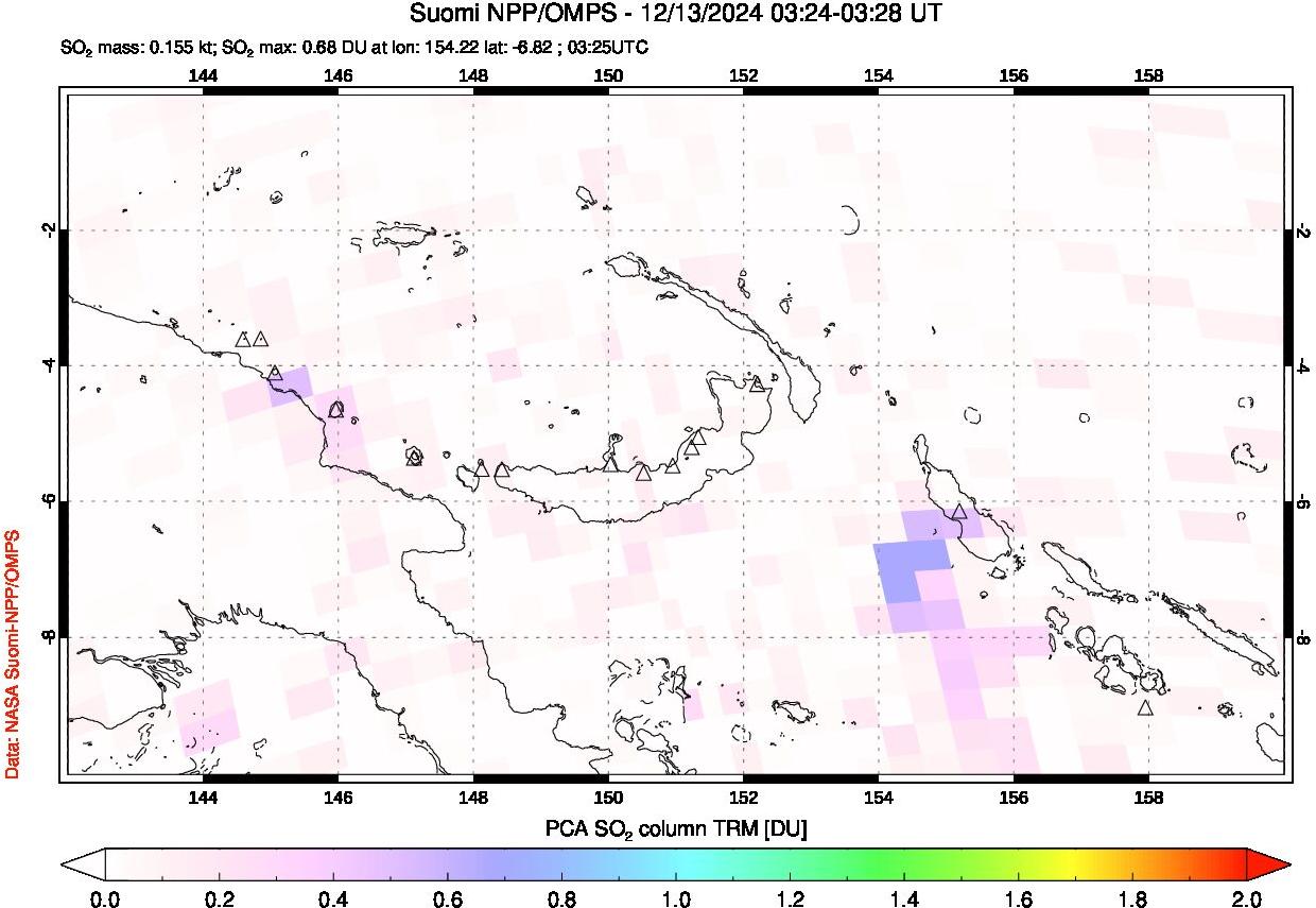 A sulfur dioxide image over Papua, New Guinea on Dec 13, 2024.