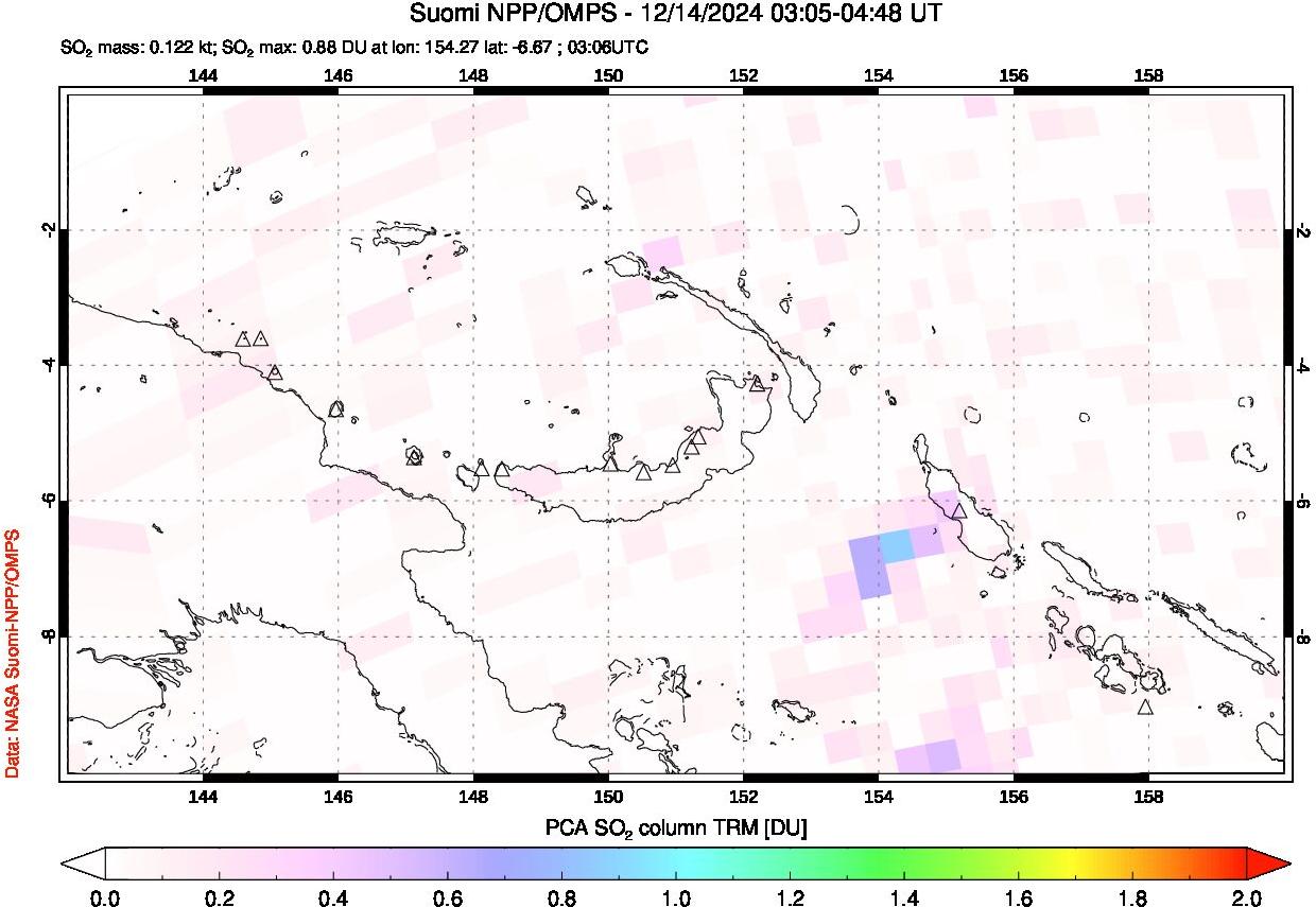 A sulfur dioxide image over Papua, New Guinea on Dec 14, 2024.