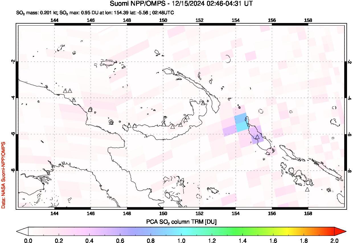 A sulfur dioxide image over Papua, New Guinea on Dec 15, 2024.