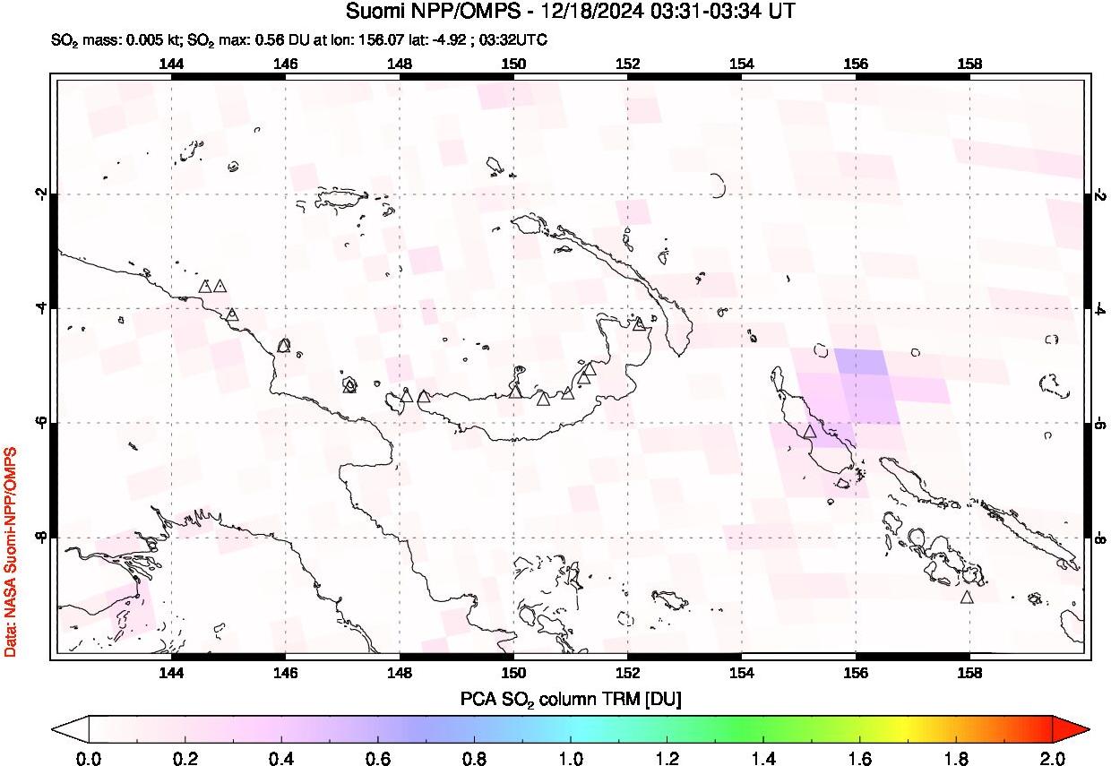 A sulfur dioxide image over Papua, New Guinea on Dec 18, 2024.