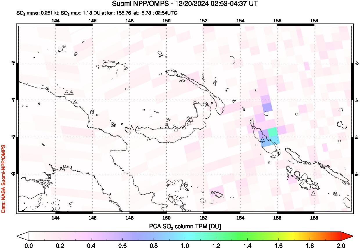 A sulfur dioxide image over Papua, New Guinea on Dec 20, 2024.