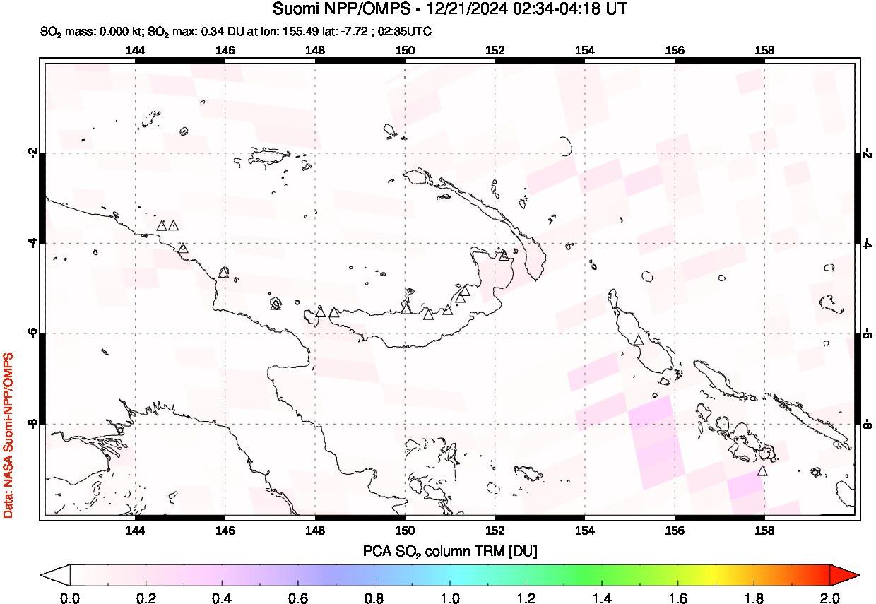 A sulfur dioxide image over Papua, New Guinea on Dec 21, 2024.