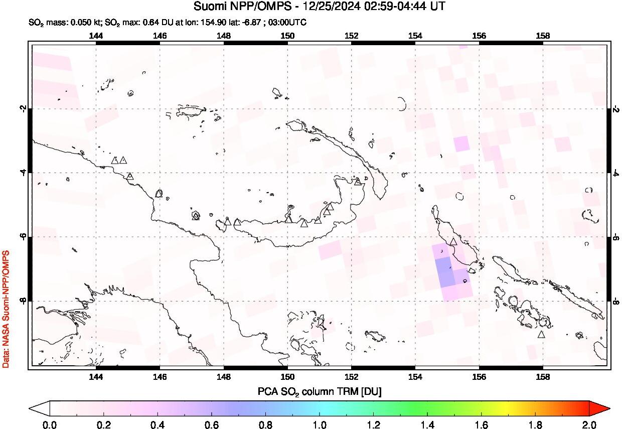 A sulfur dioxide image over Papua, New Guinea on Dec 25, 2024.