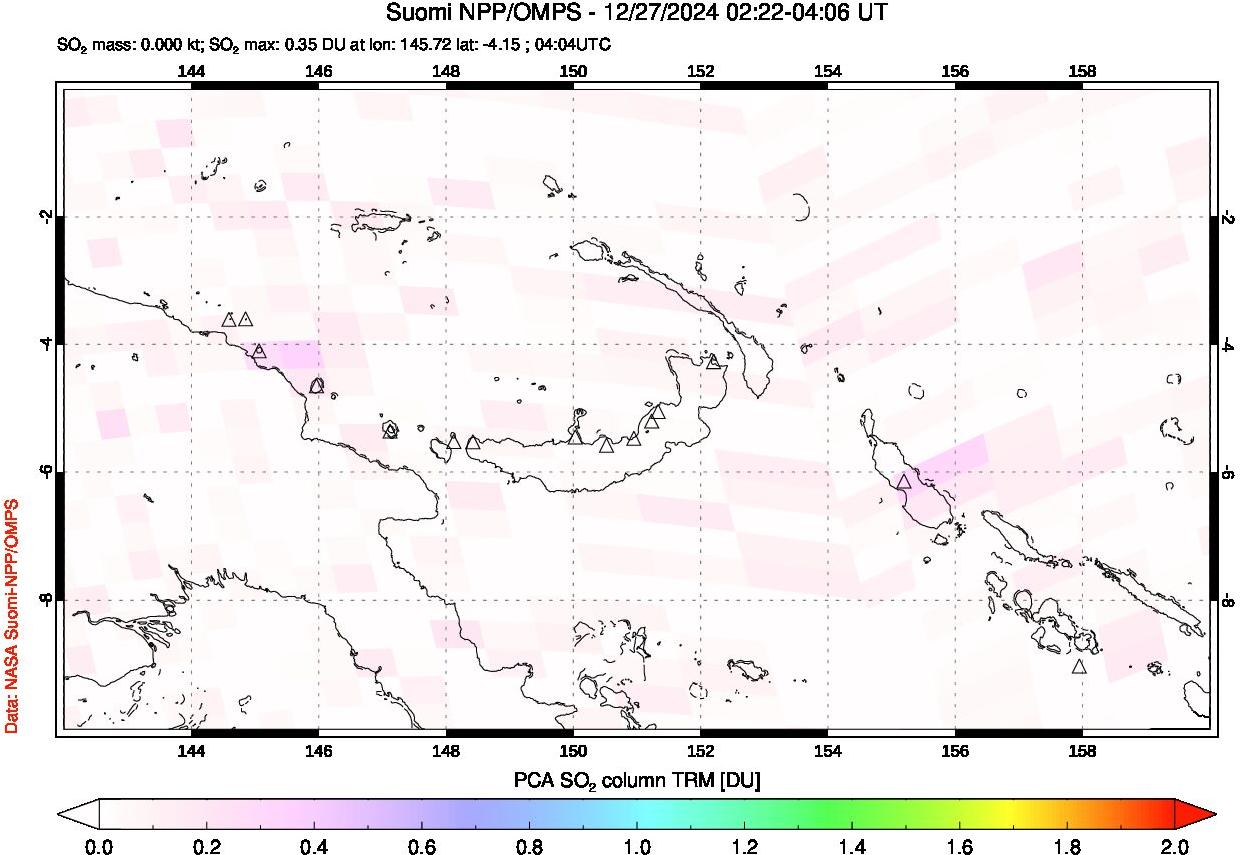 A sulfur dioxide image over Papua, New Guinea on Dec 27, 2024.