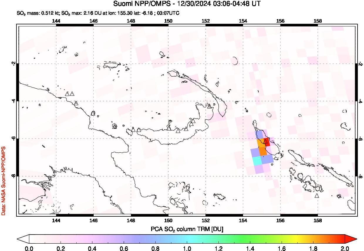 A sulfur dioxide image over Papua, New Guinea on Dec 30, 2024.