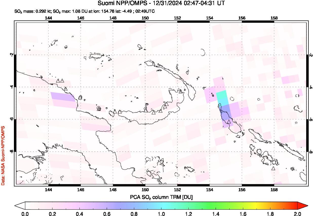 A sulfur dioxide image over Papua, New Guinea on Dec 31, 2024.