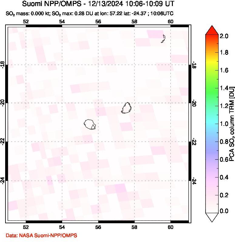 A sulfur dioxide image over Reunion Island, Indian Ocean on Dec 13, 2024.