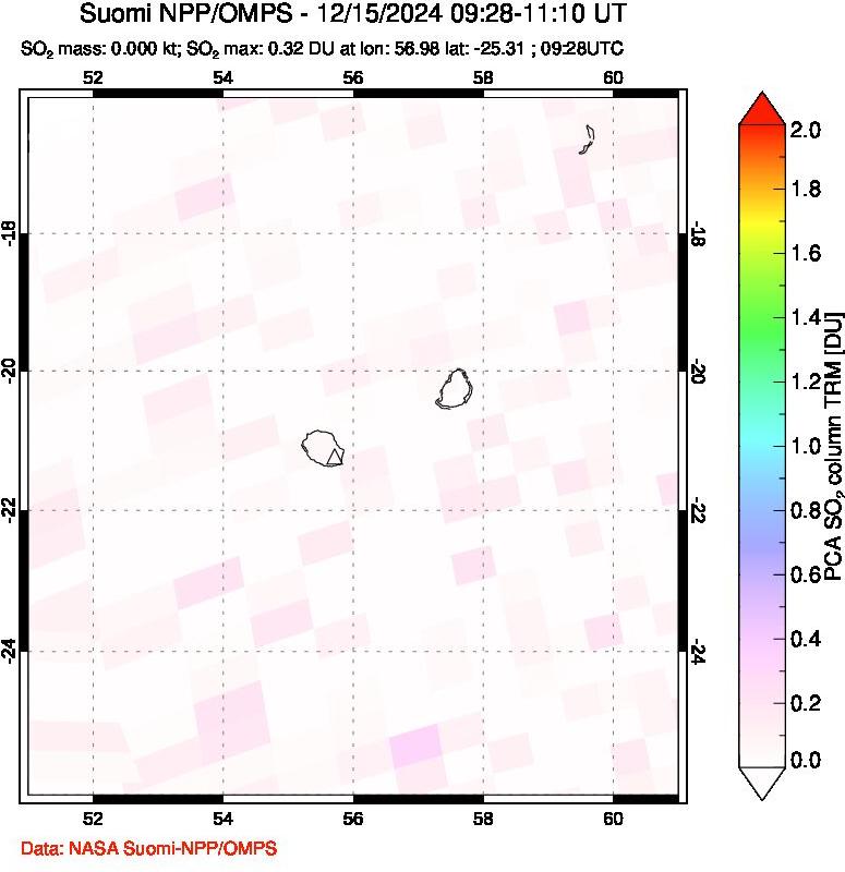 A sulfur dioxide image over Reunion Island, Indian Ocean on Dec 15, 2024.