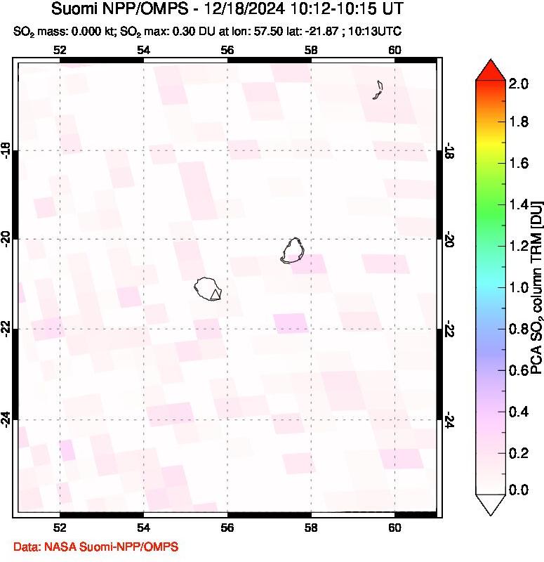 A sulfur dioxide image over Reunion Island, Indian Ocean on Dec 18, 2024.