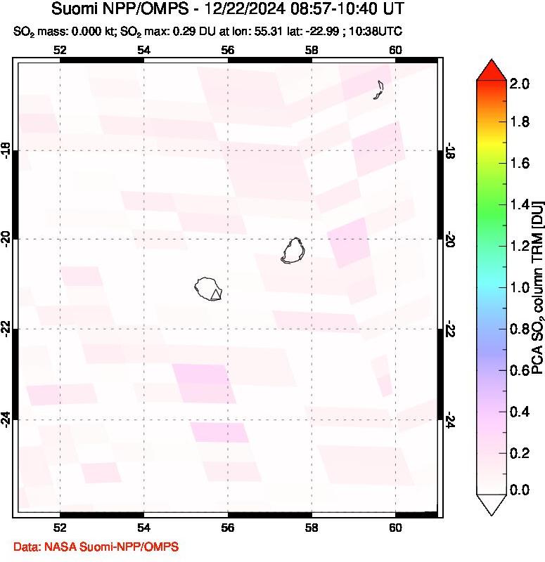 A sulfur dioxide image over Reunion Island, Indian Ocean on Dec 22, 2024.