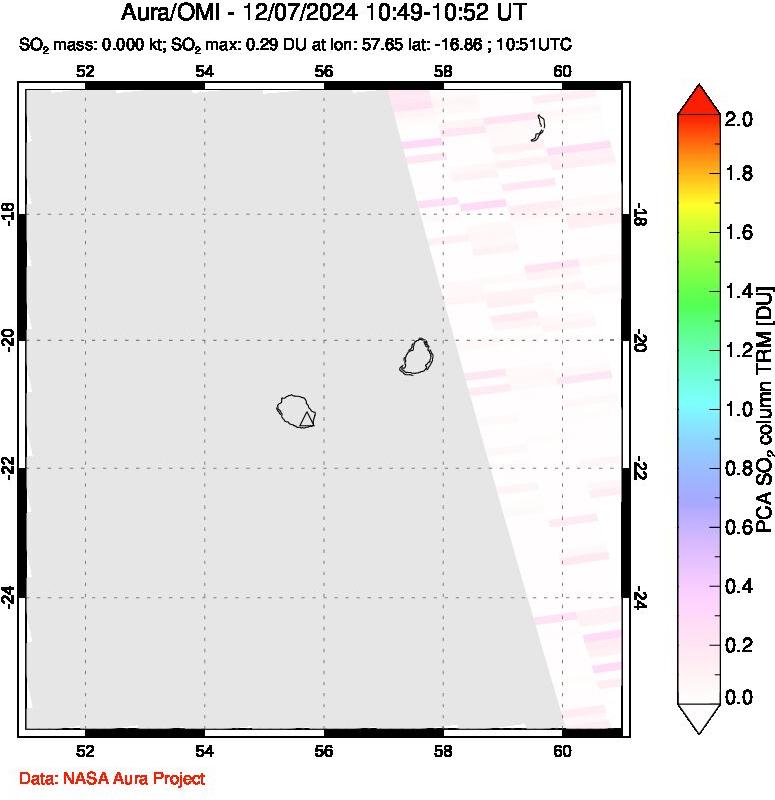 A sulfur dioxide image over Reunion Island, Indian Ocean on Dec 07, 2024.