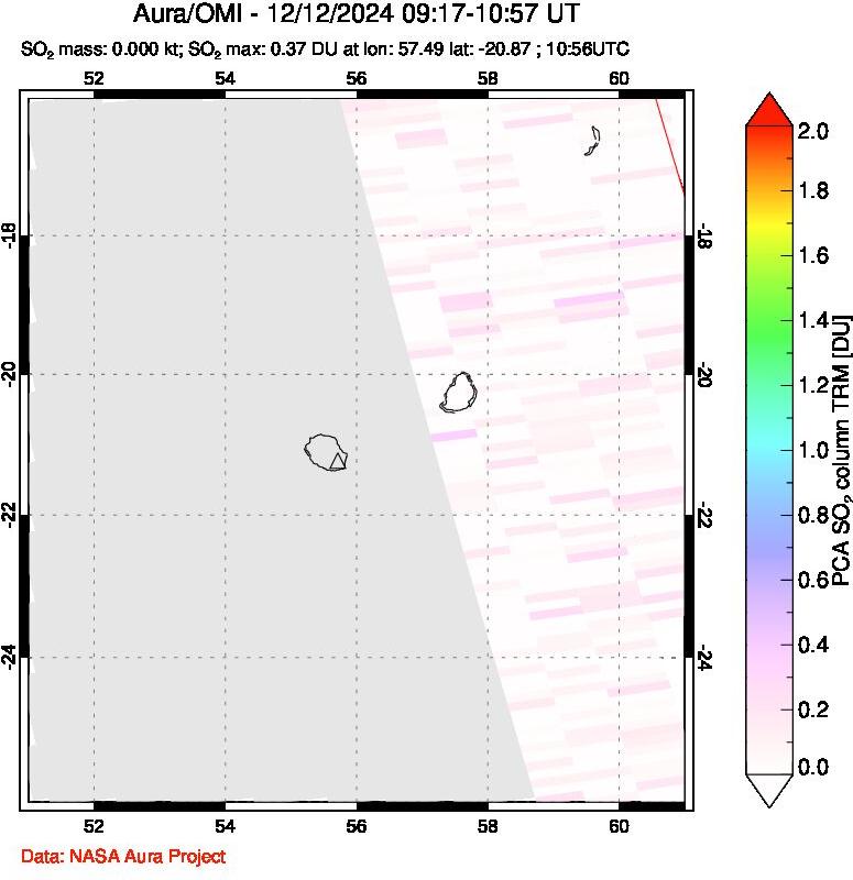 A sulfur dioxide image over Reunion Island, Indian Ocean on Dec 12, 2024.