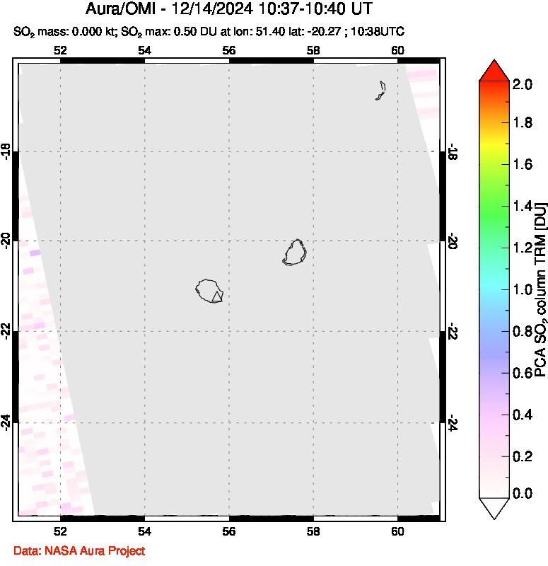 A sulfur dioxide image over Reunion Island, Indian Ocean on Dec 14, 2024.