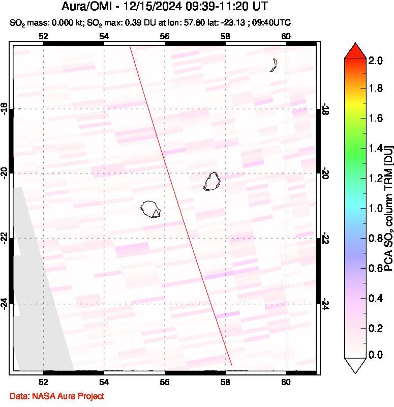 A sulfur dioxide image over Reunion Island, Indian Ocean on Dec 15, 2024.