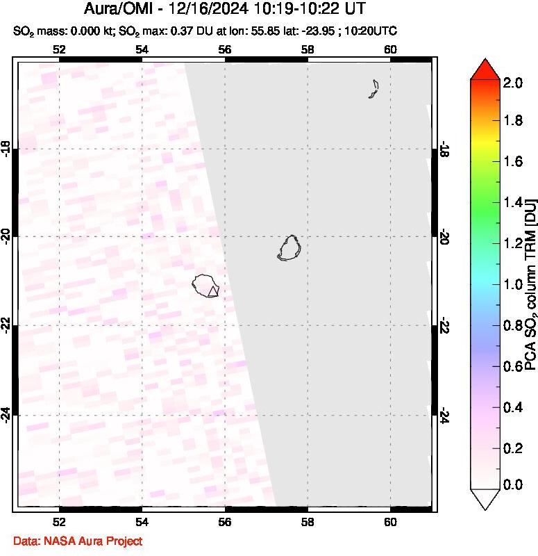 A sulfur dioxide image over Reunion Island, Indian Ocean on Dec 16, 2024.