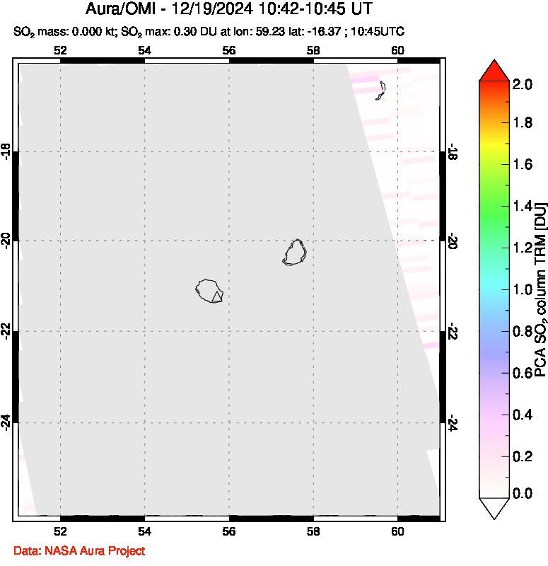 A sulfur dioxide image over Reunion Island, Indian Ocean on Dec 19, 2024.