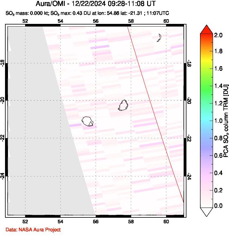 A sulfur dioxide image over Reunion Island, Indian Ocean on Dec 22, 2024.