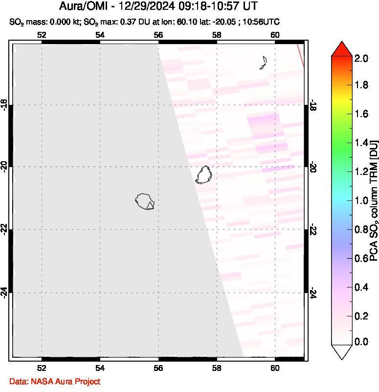 A sulfur dioxide image over Reunion Island, Indian Ocean on Dec 29, 2024.