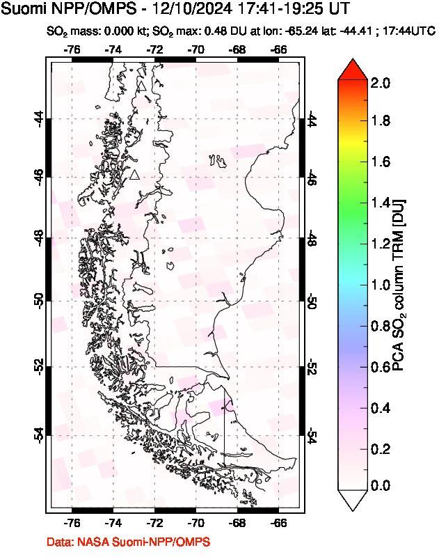 A sulfur dioxide image over Southern Chile on Dec 10, 2024.