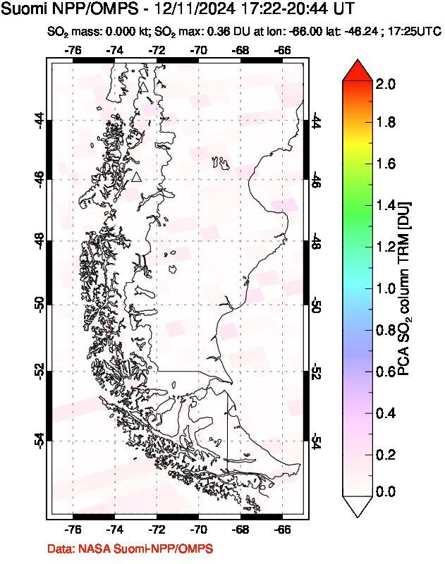 A sulfur dioxide image over Southern Chile on Dec 11, 2024.