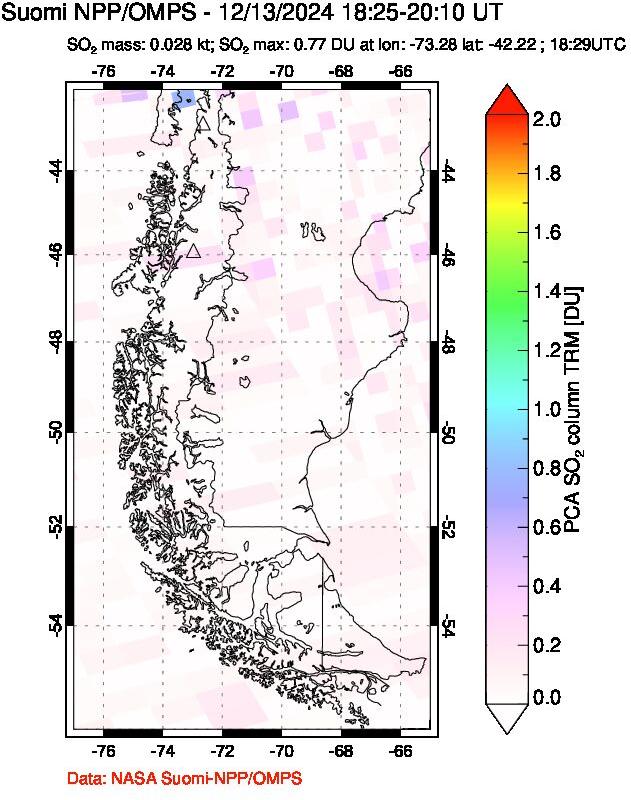 A sulfur dioxide image over Southern Chile on Dec 13, 2024.