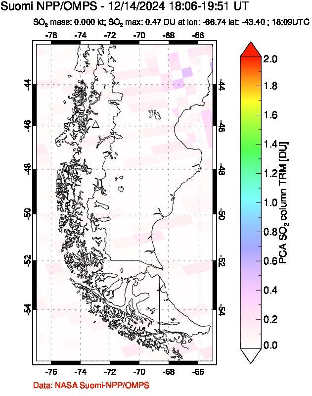 A sulfur dioxide image over Southern Chile on Dec 14, 2024.