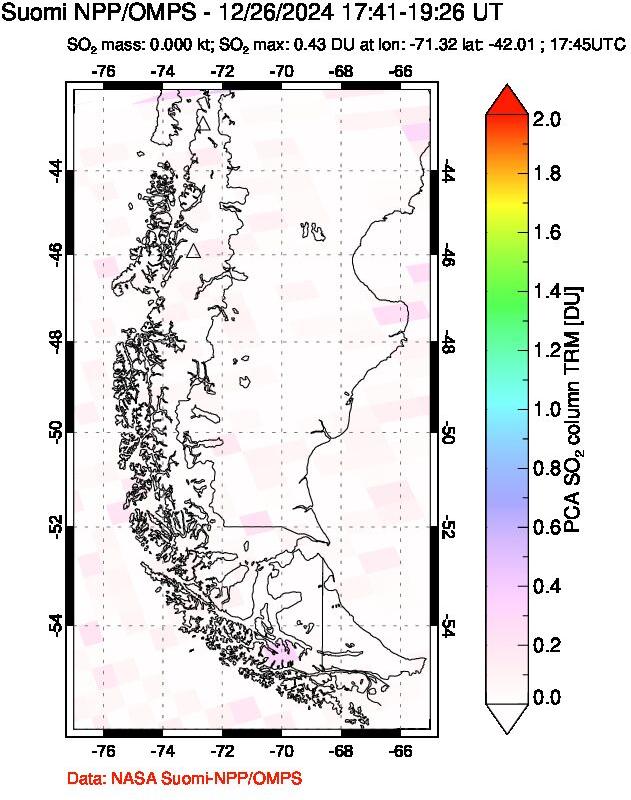 A sulfur dioxide image over Southern Chile on Dec 26, 2024.