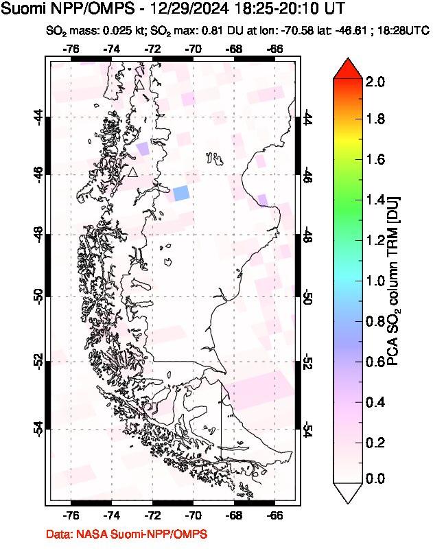 A sulfur dioxide image over Southern Chile on Dec 29, 2024.