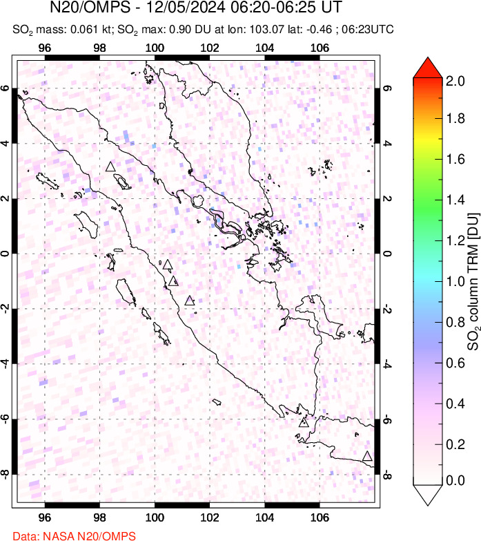 A sulfur dioxide image over Sumatra, Indonesia on Dec 05, 2024.