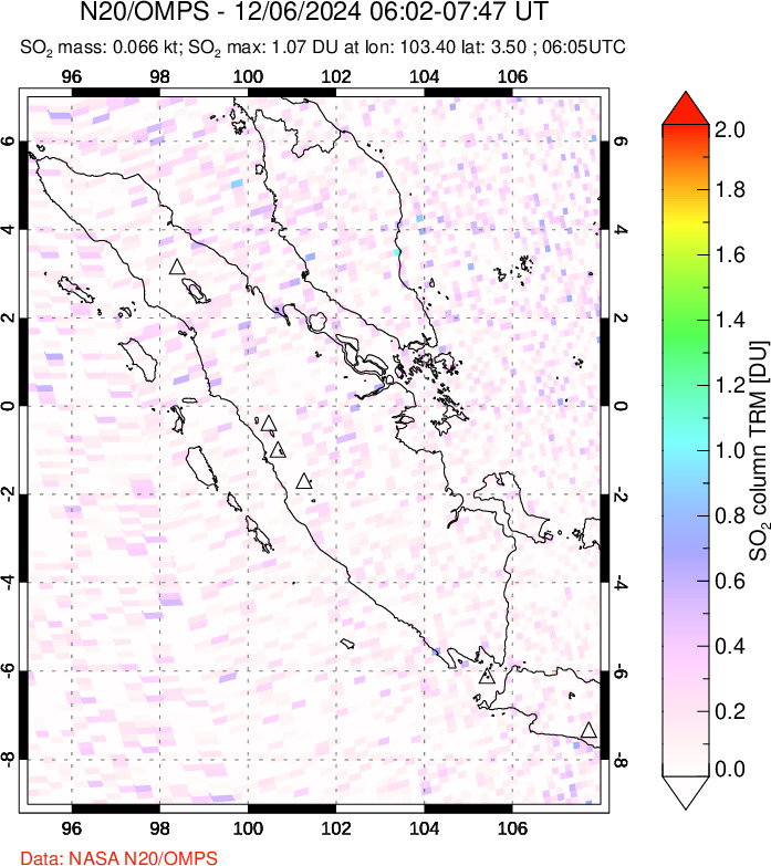 A sulfur dioxide image over Sumatra, Indonesia on Dec 06, 2024.