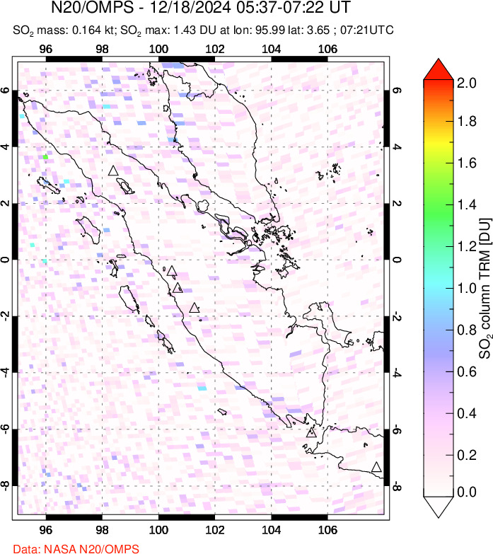 A sulfur dioxide image over Sumatra, Indonesia on Dec 18, 2024.