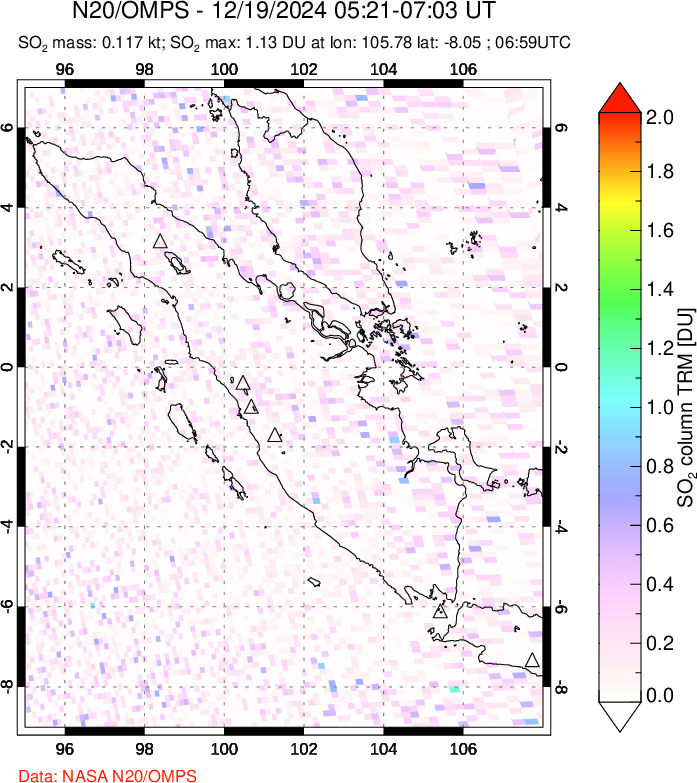 A sulfur dioxide image over Sumatra, Indonesia on Dec 19, 2024.